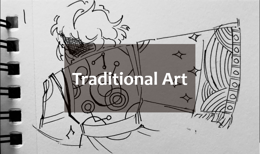 a traditional sketch with the words traditional art overlaid. will link to the traditional art section.
